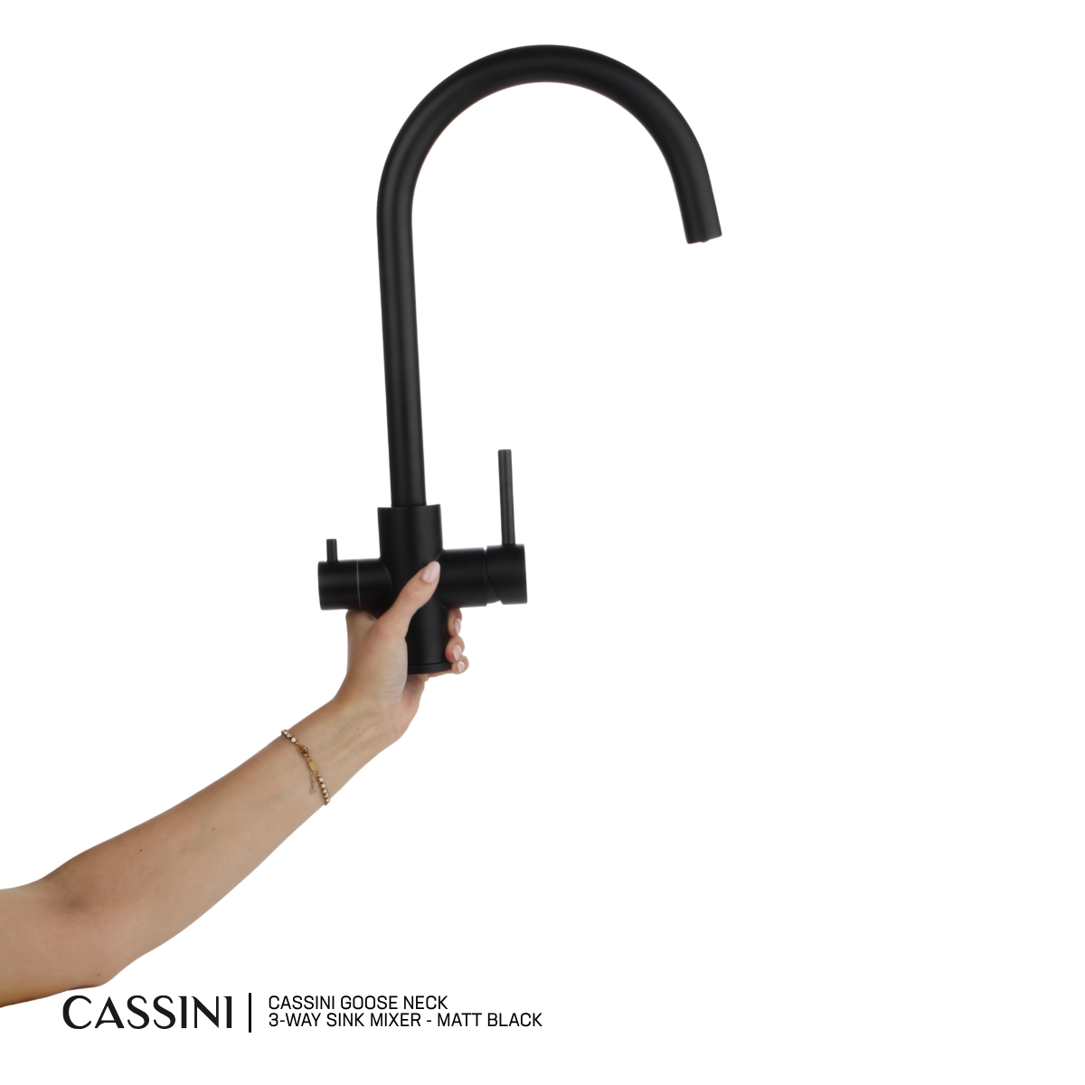 Cassini Renzo 2.0 3-Way, Hot, Cold & Filtered Gooseneck Sink Mixer | 360° Swivel