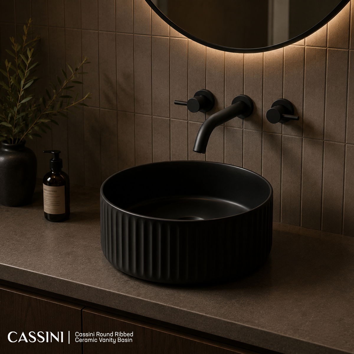 Cassini Round Ribbed Ceramic Vanity Basin