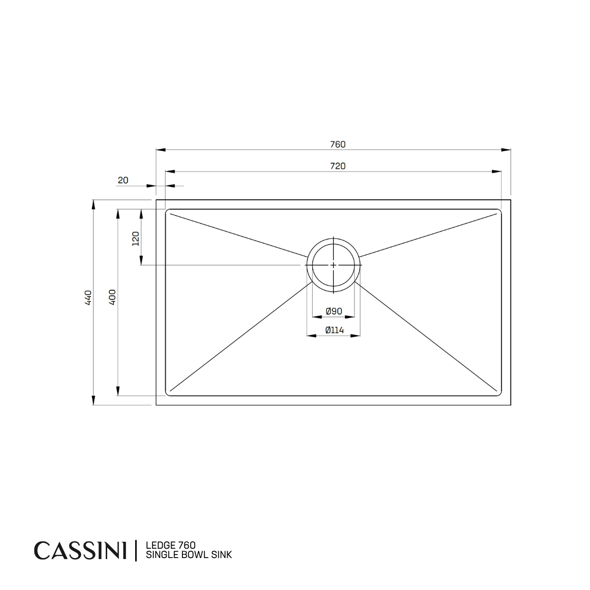 Cassini Ledge Sink Single Bowl - 760mm