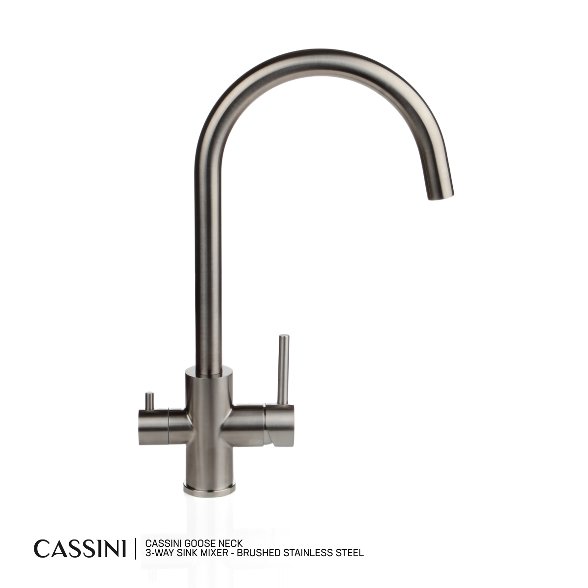 Cassini Renzo 2.0 3-Way, Hot, Cold & Filtered Gooseneck Sink Mixer | 360° Swivel