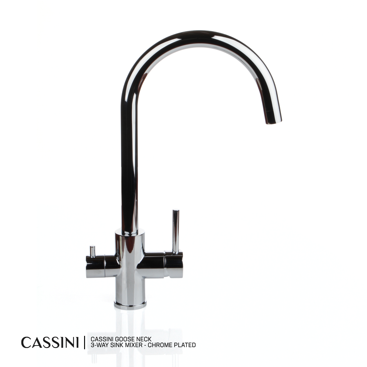 Cassini Renzo 2.0 3-Way, Hot, Cold & Filtered Gooseneck Sink Mixer | 360° Swivel