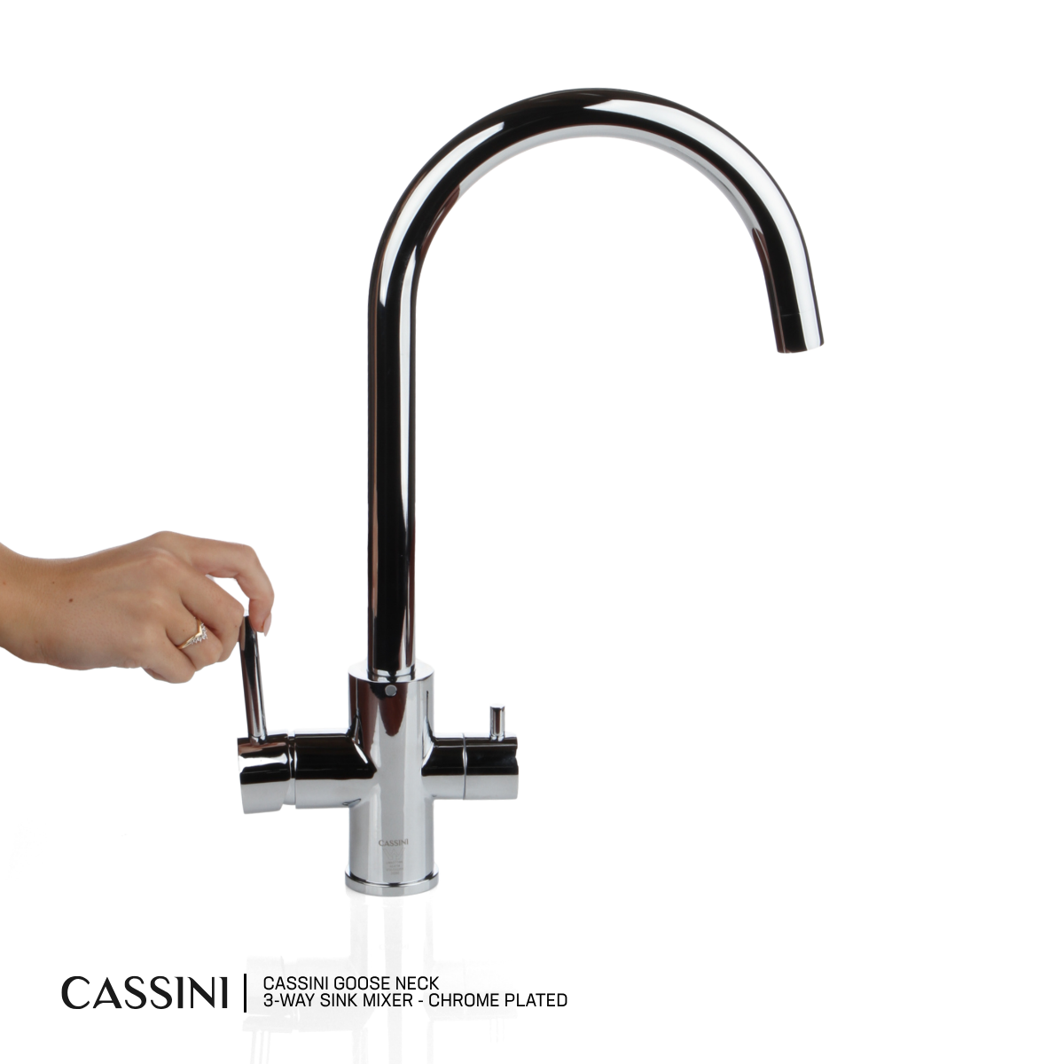 Cassini Renzo 2.0 3-Way, Hot, Cold & Filtered Gooseneck Sink Mixer | 360° Swivel