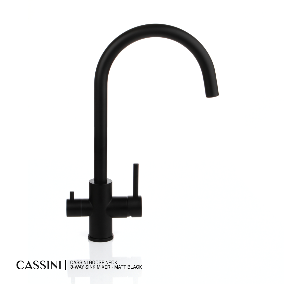 Cassini Renzo 2.0 3-Way, Hot, Cold & Filtered Gooseneck Sink Mixer | 360° Swivel