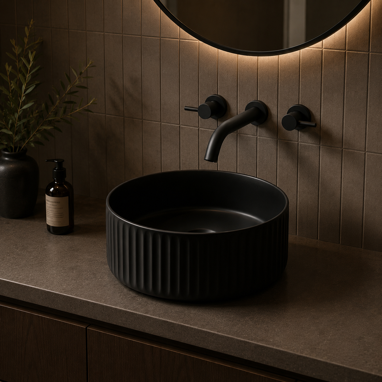 Cassini Round Ribbed Ceramic Vanity Basin