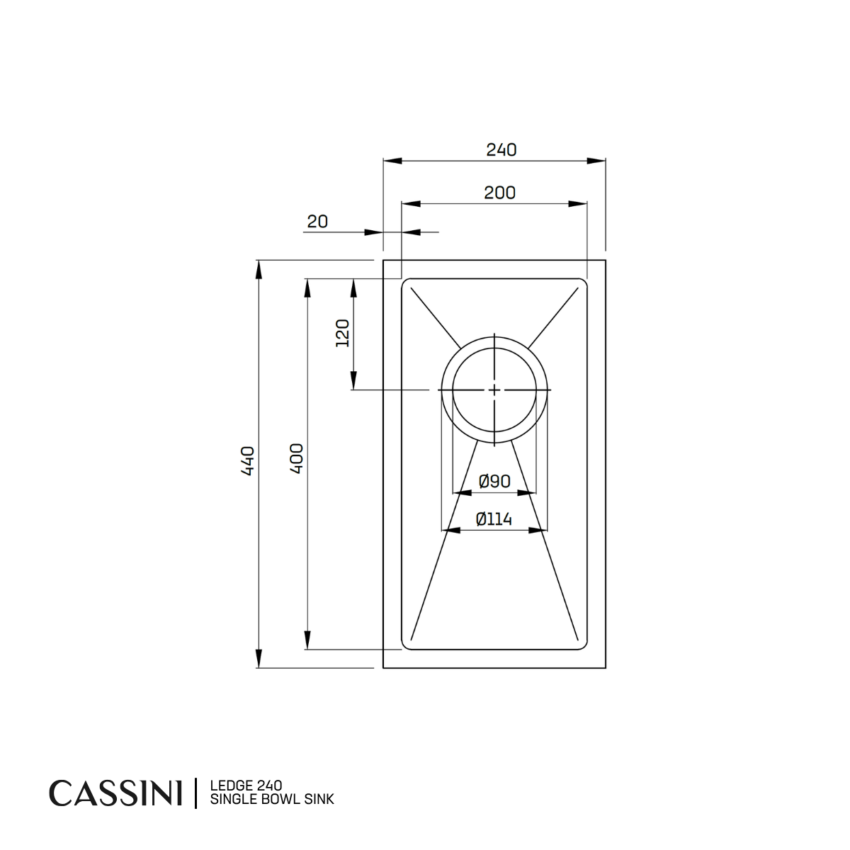Cassini Ledge Sink Single Bowl - 240mm