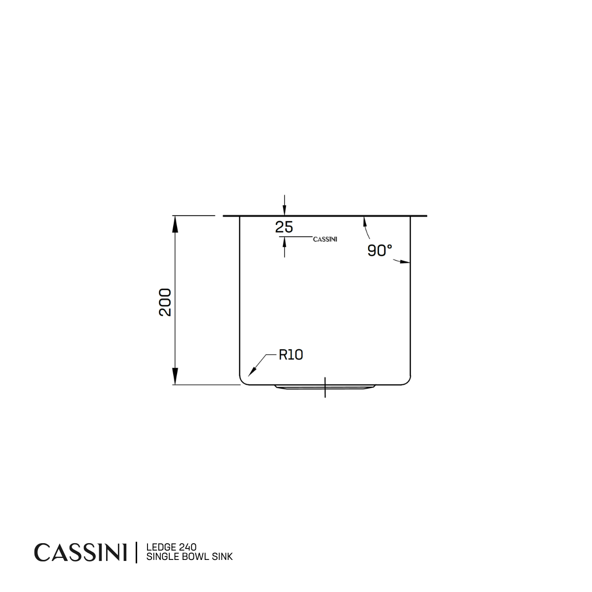 Cassini Ledge Sink Single Bowl - 240mm