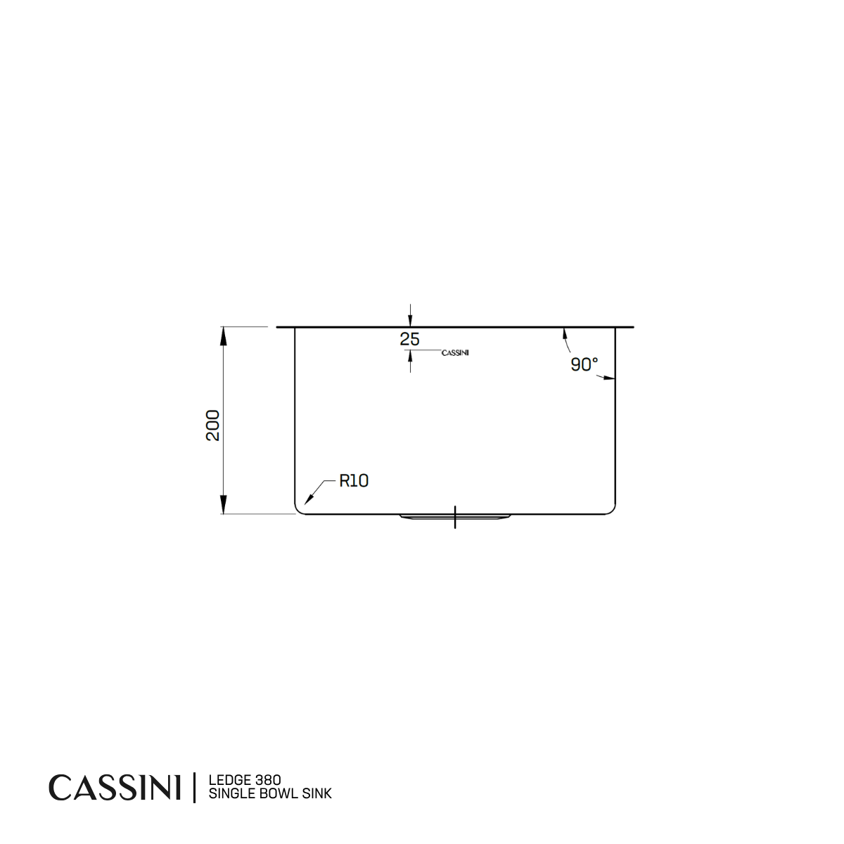 Cassini Ledge Single Bowl Sink 380mm | 304 Stainless Steel | Universal Mount