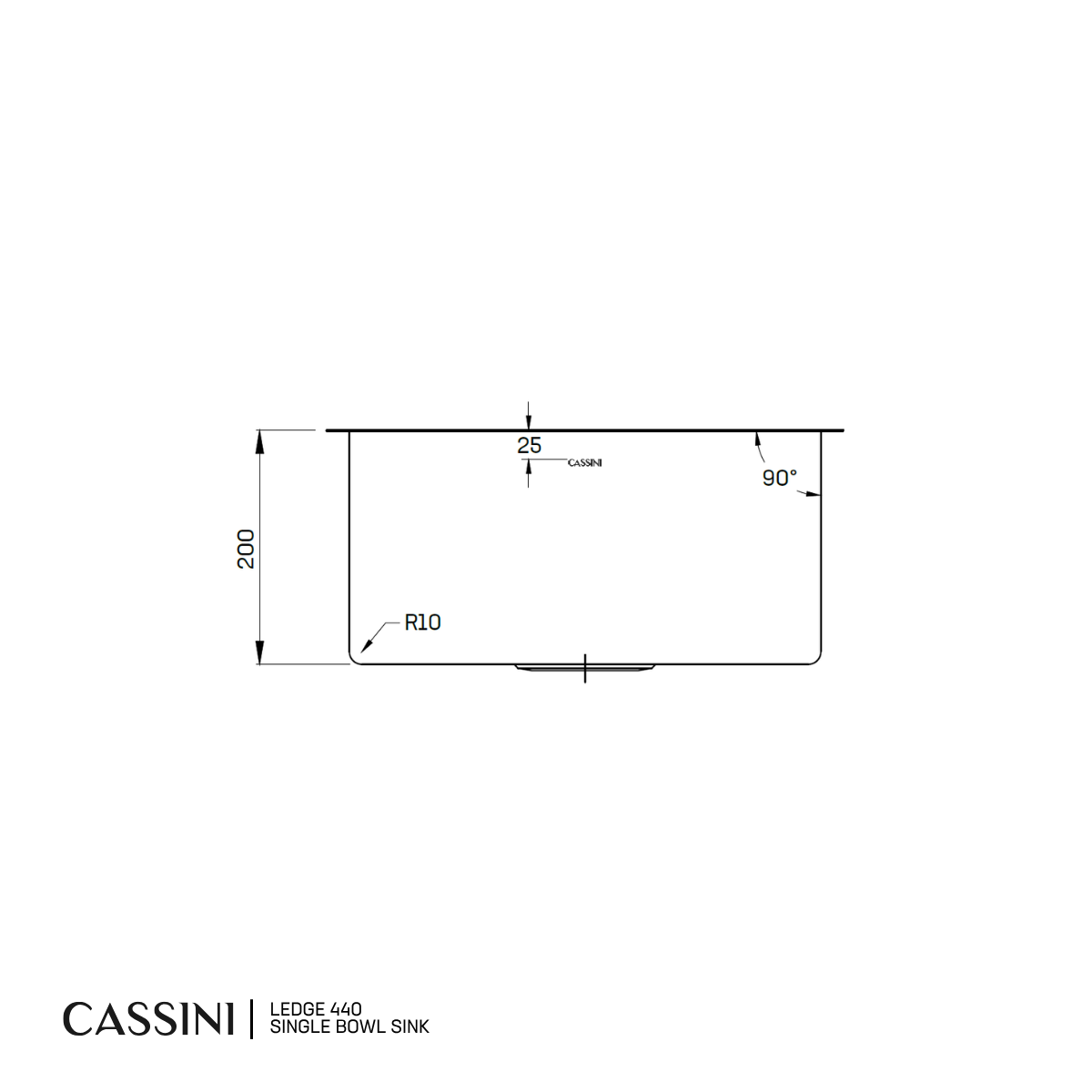 Cassini Ledge Single Bowl Sink 440mm | 304 Stainless Steel | Universal Mount