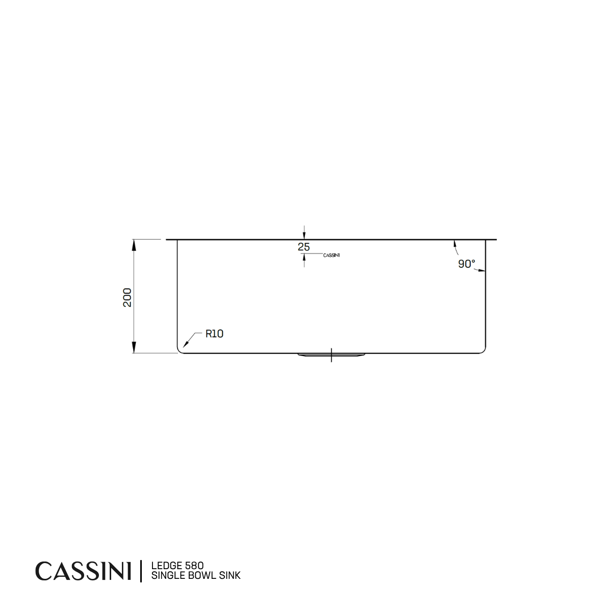 Cassini Ledge Sink Single Bowl - 580mm