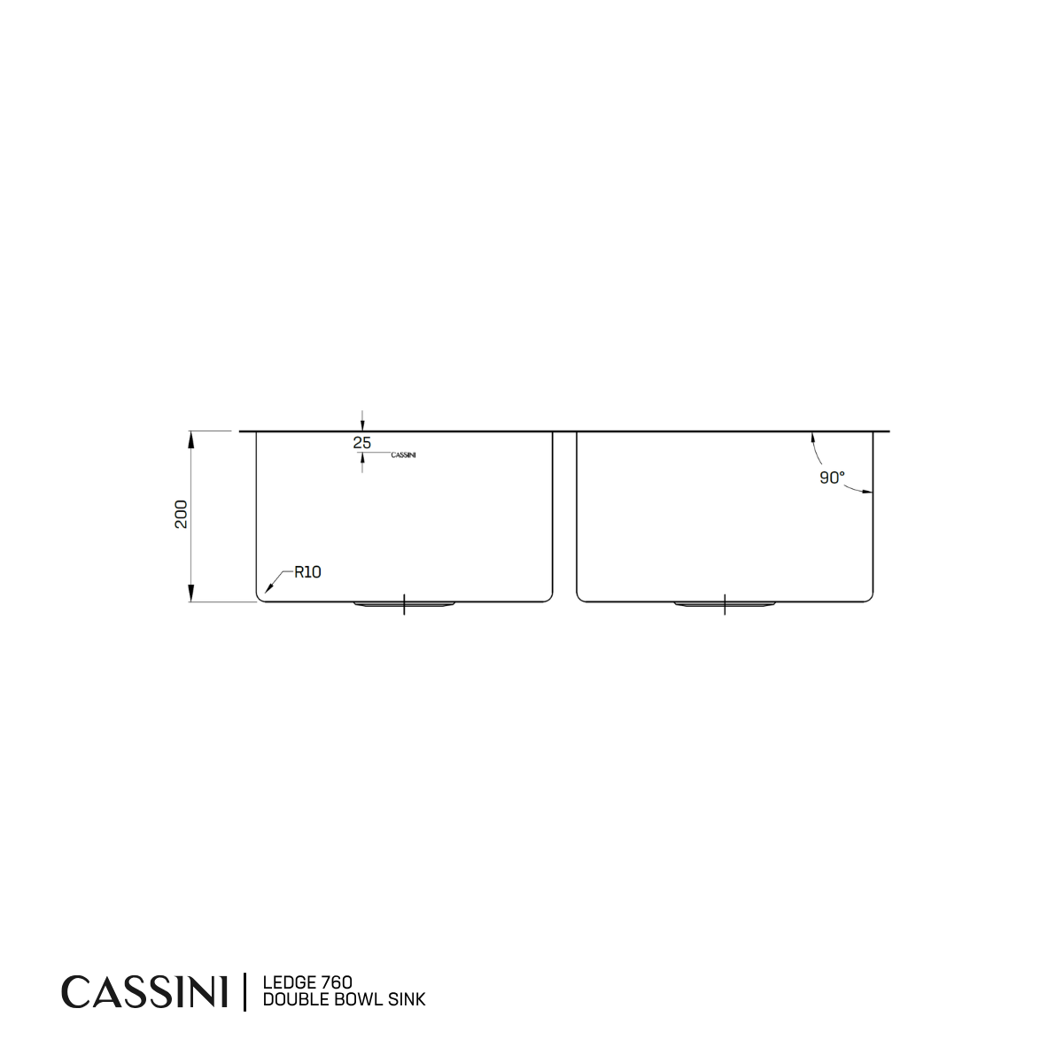 Cassini Ledge Sink Double Bowl - 760mm