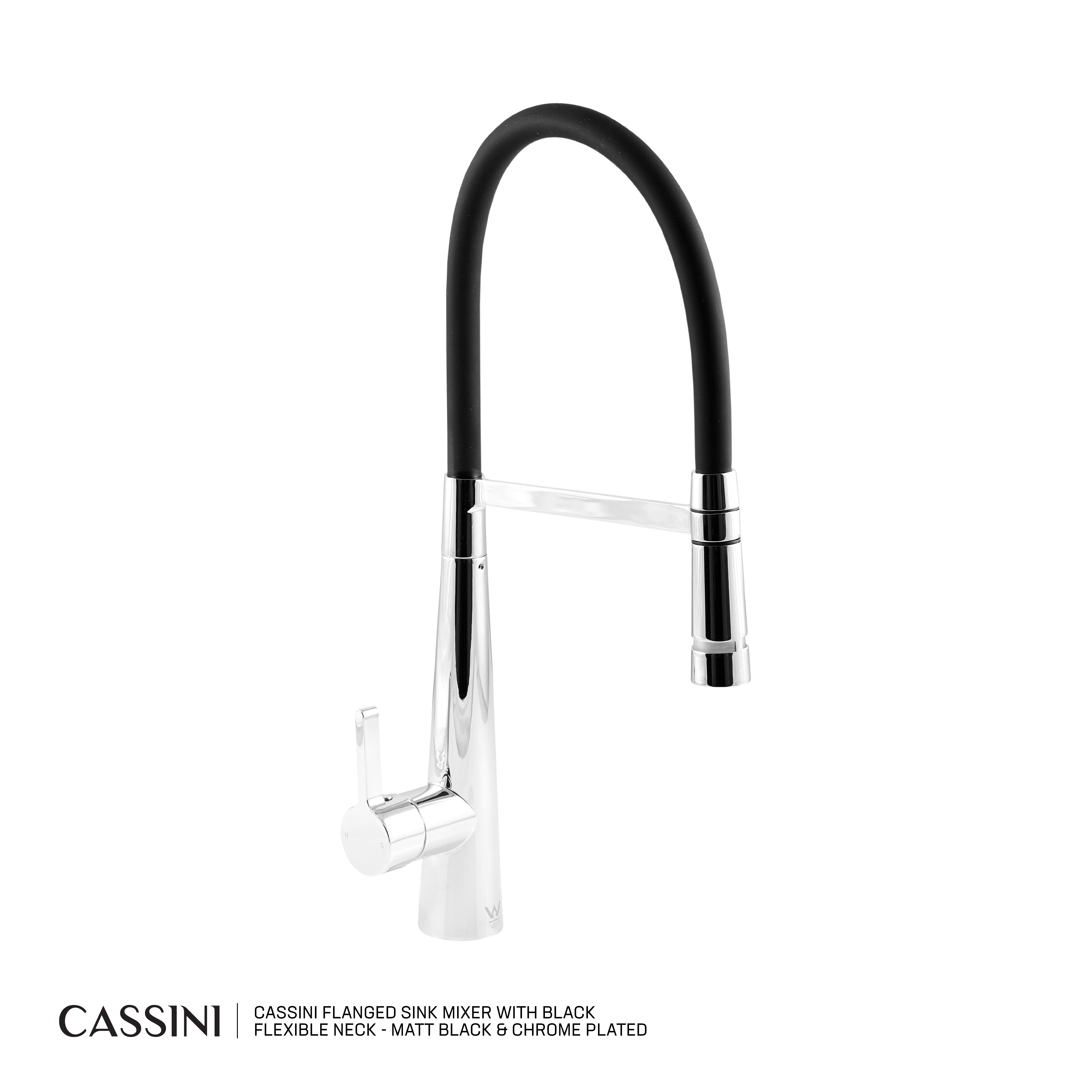 Cassini Flanged Sink Mixer with Black Flexible Neck