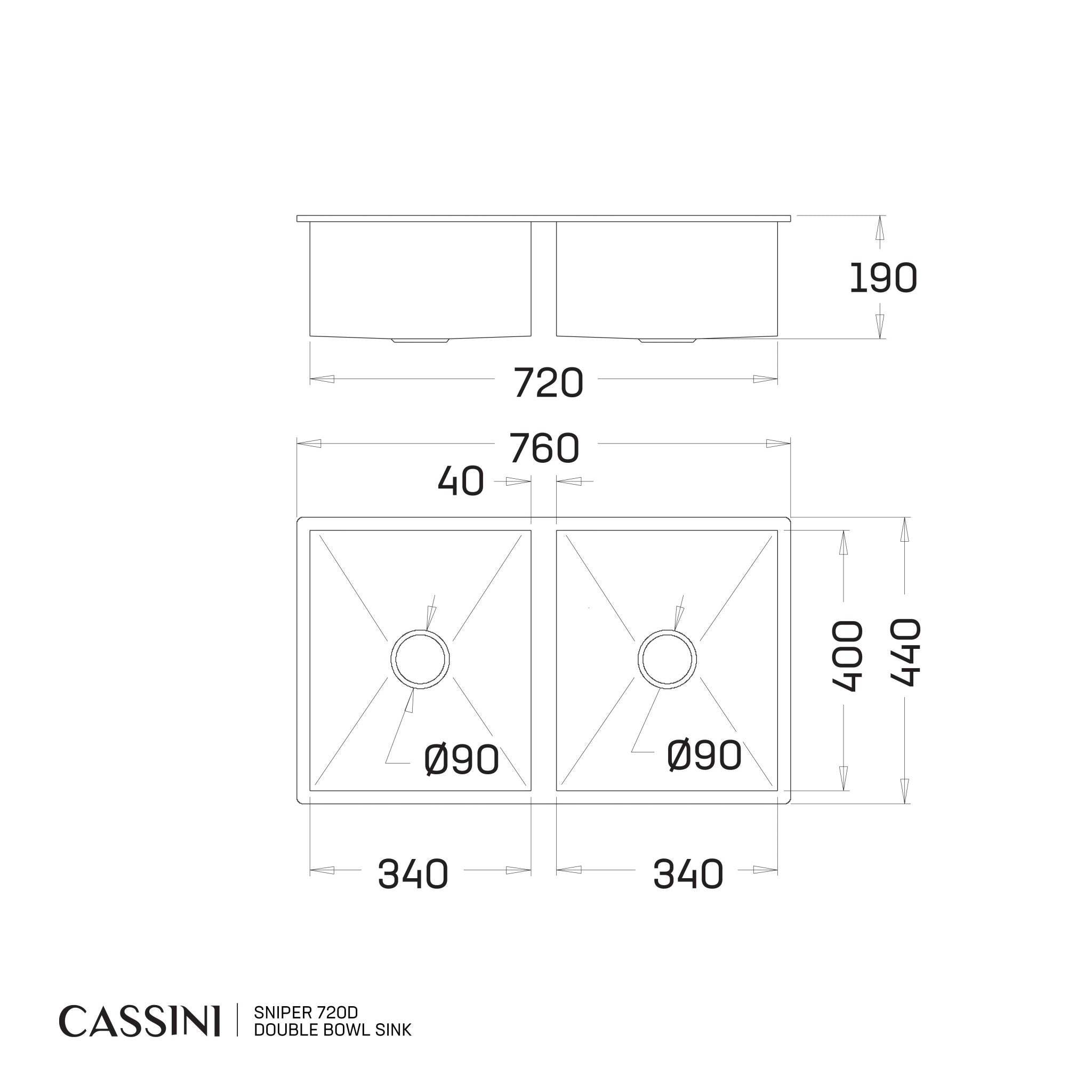 CASSINI - Sniper 720D Double Bowl Sink - Cassini - Sinks, Tapware & Accessories